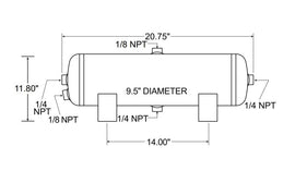 Tanque de aire Firestone de 5 galones y 9,5 pulgadas. x 20,75 pulgadas. (4) 1/4 pulg. Puertos NPT 150 PSI - Negro (WR17609246)