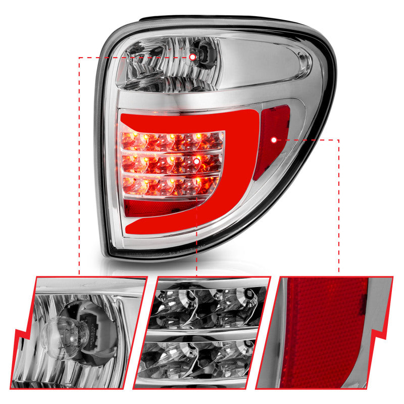 ANZO 2004-2007 Dodge Grand Caravan luces traseras LED con barra de luz, carcasa cromada, lente transparente