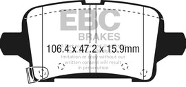 EBC 2016+ Chevrolet Malibu 1.5L Turbo (Elec PB) Pastillas de freno traseras Redstuff