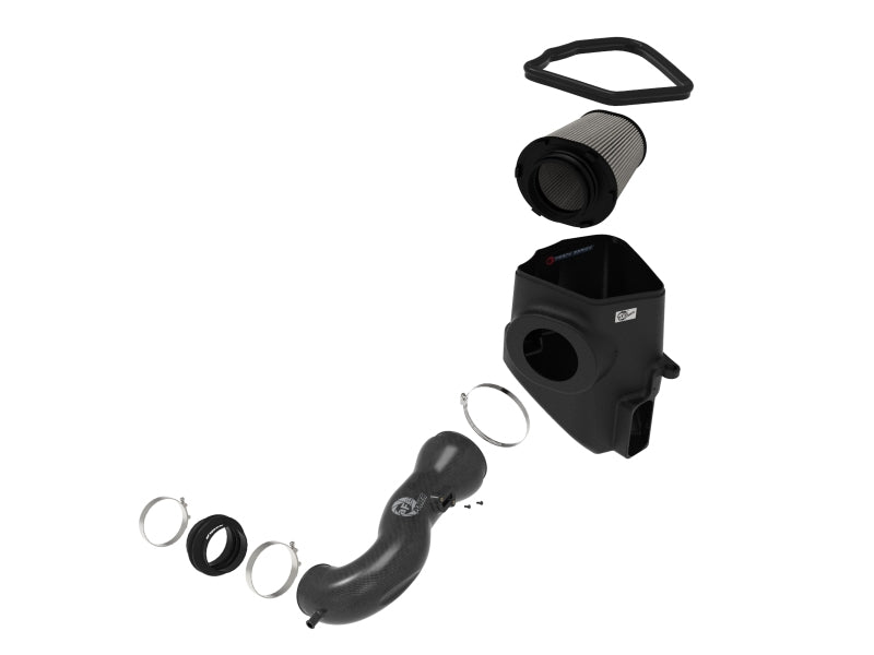 aFe 19-21 GM Trucks 5.3L/6.2L Track Series Sistema de admisión de aire frío de fibra de carbono con filtros Pro Dry S