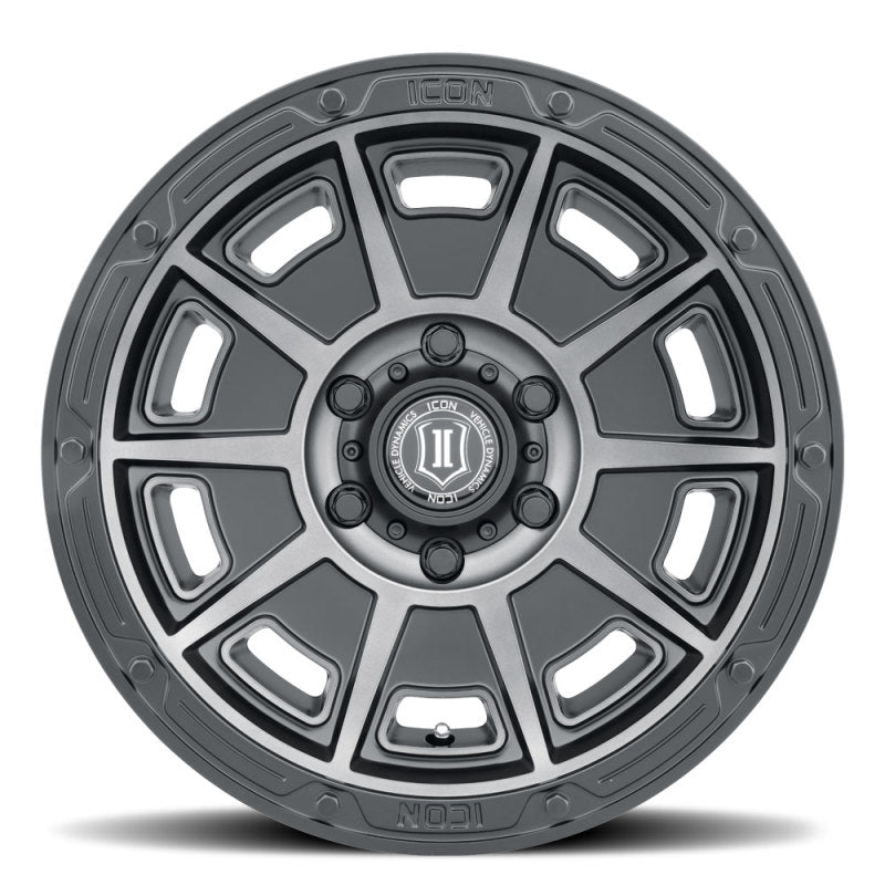 ICON Victory 17x8.5 5x5 -6mm Offset 4.5in BS Rueda de tinte negro satinado ahumado