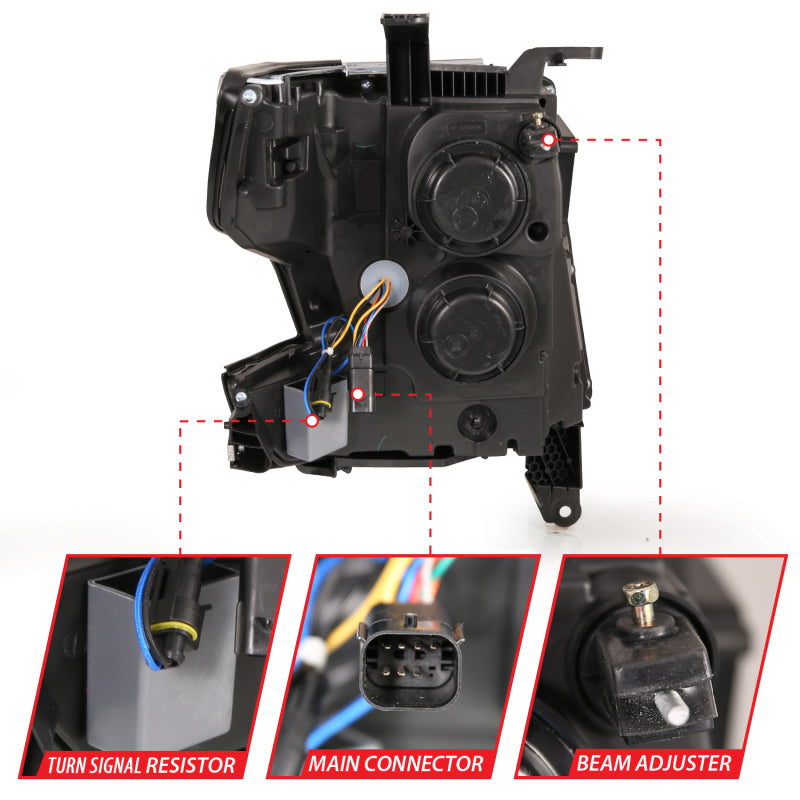 ANZO 15-20 Chevy Tahoe/Suburban Faros delanteros estilo barra de luz LED, color negro con secuencial con DRL y ámbar