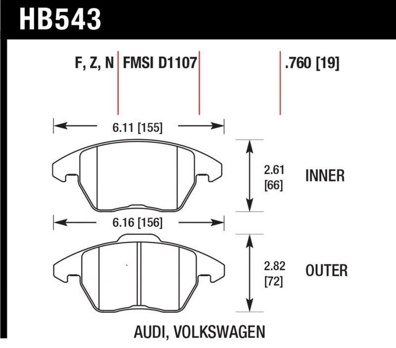 Pastillas de freno delanteras Hawk Audi A3 Quattro / VW EOS / Golf / Jetta / Passat / Rabbit HPS