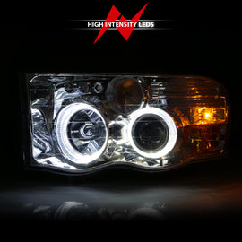 ANZO 2002-2005 Dodge Ram 1500 Faros delanteros con proyector con halo cromado ámbar transparente