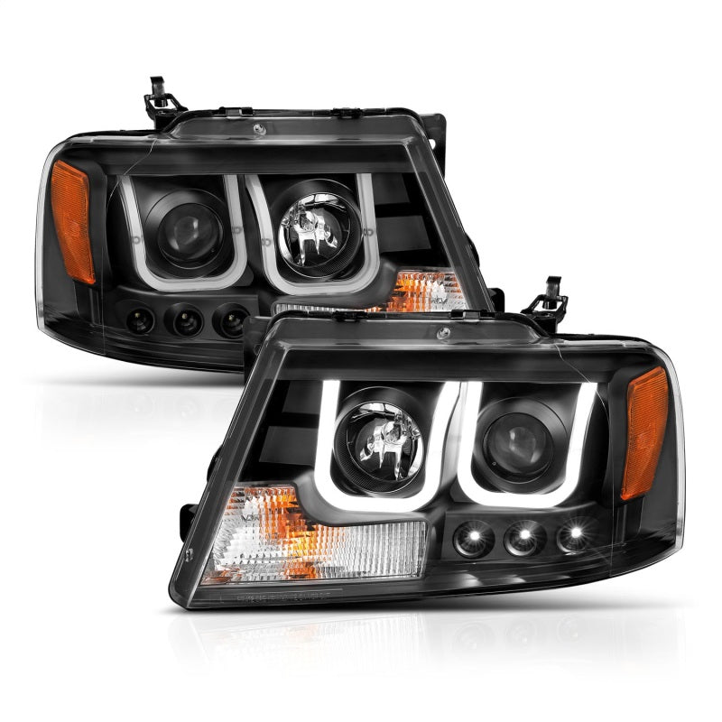ANZO 2004-2008 Ford F-150 Faros delanteros proyectores con barra en U, color negro