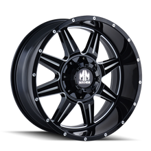 Cargar imagen en el visor de la galería, Mayhem 8100 Monstir 20x10 / 6x135 BP / -12mm Offset / 106mm Hub Black w/ Milled Spokes Wheel