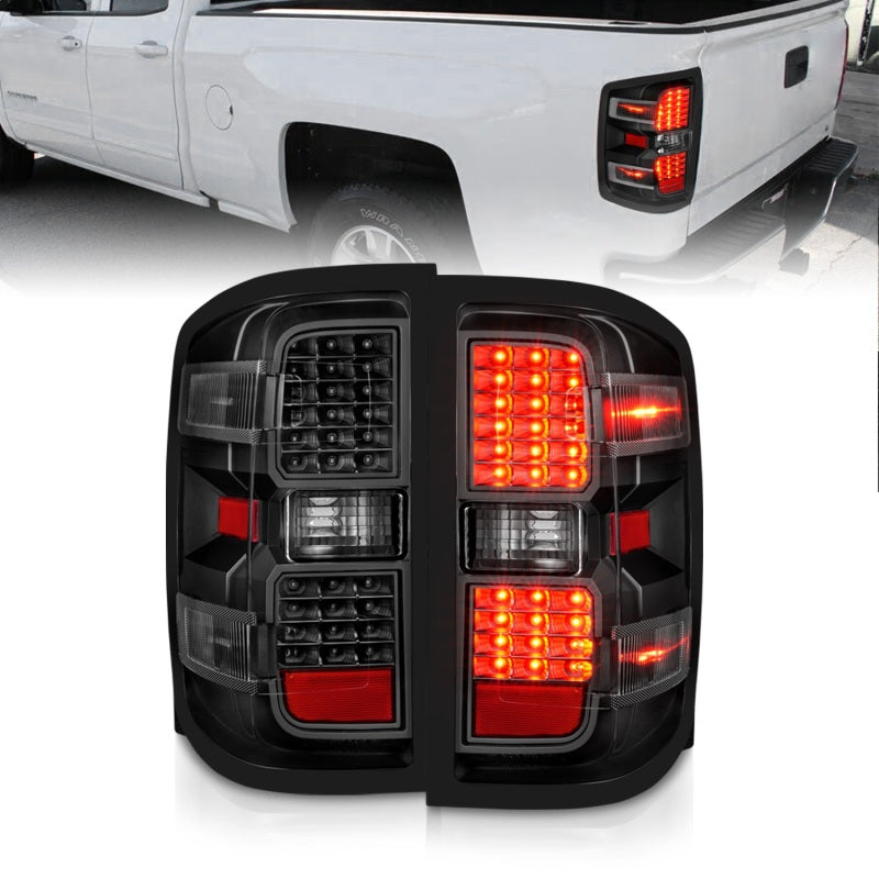 ANZO 15-19 Chevy Silverado 2500HD/3500HD (solo halógenos de fábrica) luces traseras LED negras con lente transparente