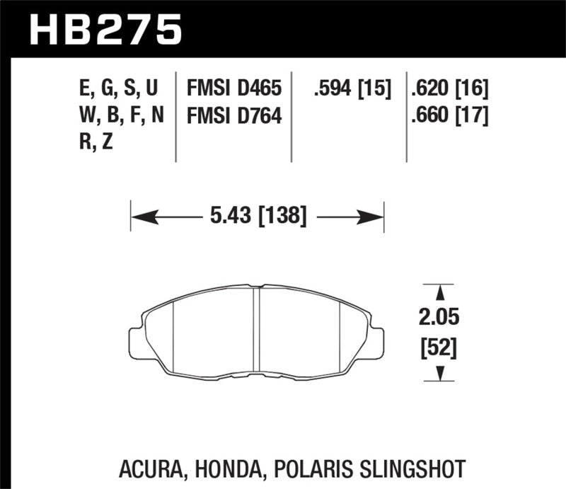 Hawk 98-00 Civic Coupe Si/01-06 Civic DX/EX/GX/HX/LX (no Hatchback) HPS Street Pastillas de freno delanteras