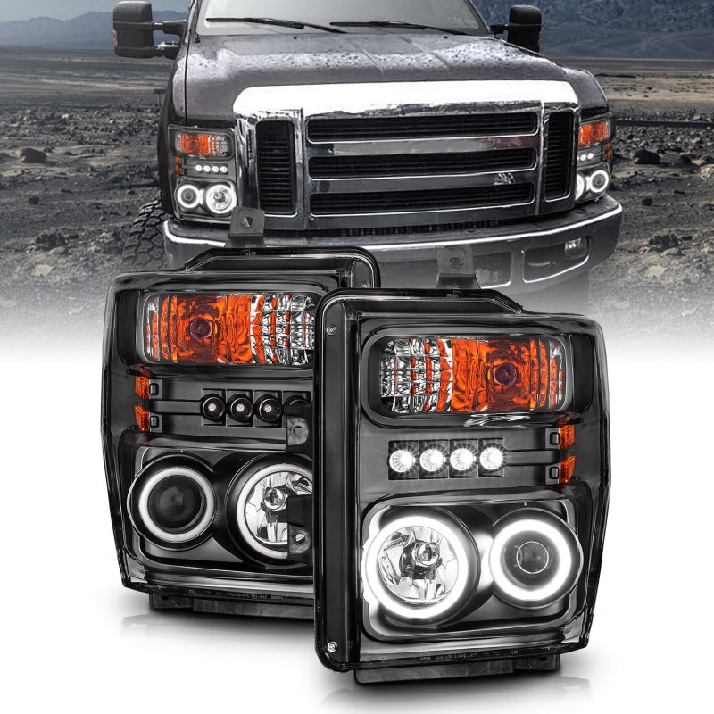 ANZO 2008-2010 Ford F-250 Faros delanteros con proyector con halo negro (CCFL)