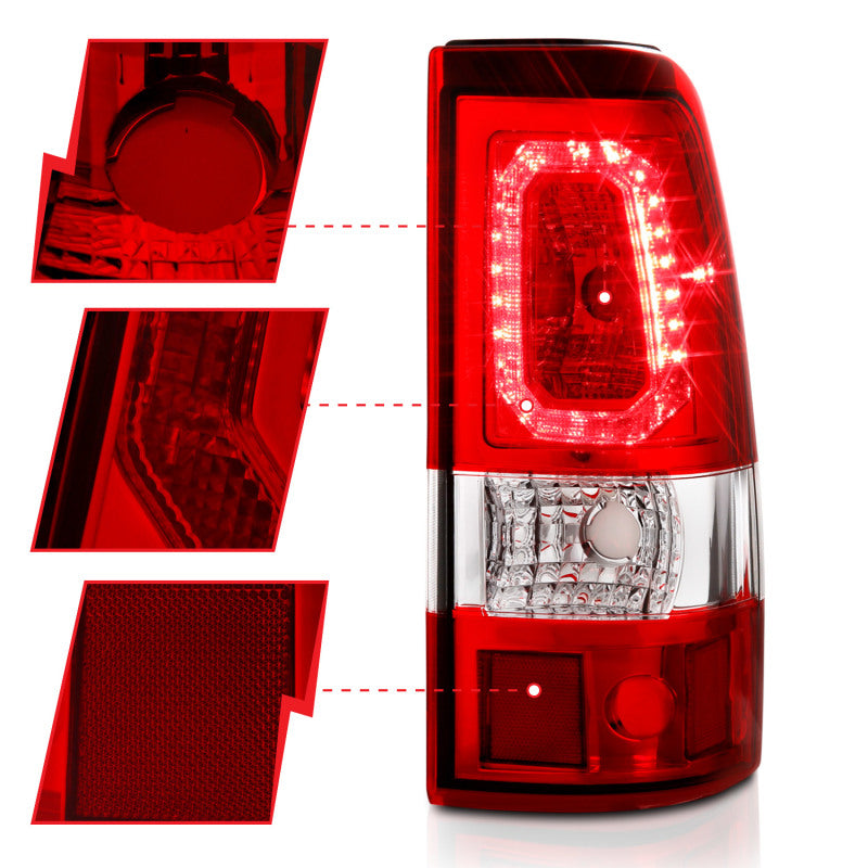ANZO 1999-2002 Chevy Silverado 1500 luces traseras LED estilo tablón cromadas con lente roja/transparente