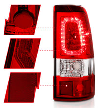Cargar imagen en el visor de la galería, ANZO 1999-2002 Chevy Silverado 1500 luces traseras LED estilo tablón cromadas con lente roja/transparente
