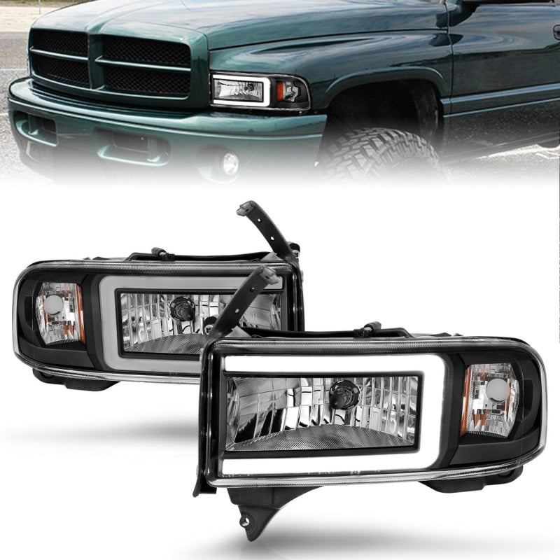 ANZO 94-02 Dodge RAM Crystal Faro delantero - con barra de luz, carcasa negra