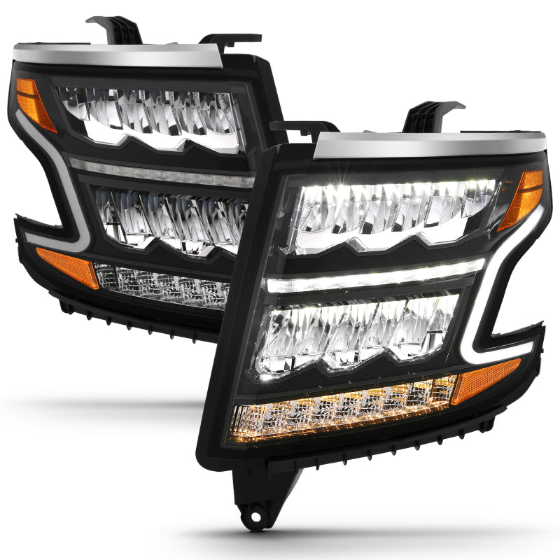 ANZO 15-20 Chevy Tahoe/Suburban Faros delanteros estilo barra de luz LED, color negro con secuencial con DRL y ámbar