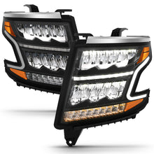 Cargar imagen en el visor de la galería, ANZO 15-20 Chevy Tahoe/Suburban Faros delanteros estilo barra de luz LED, color negro con secuencial con DRL y ámbar