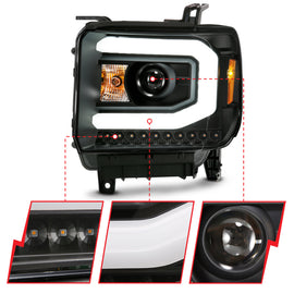 ANZO GMC SIERRA 1500 14-15 2500H/15-19 Proyector Faro Estilo Plancha Negro con Switchback (Halógeno)