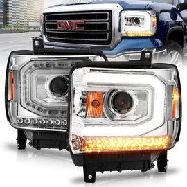 ANZO 2014-2015 Gmc Sierra 1500 Faros delanteros con barra de luz y carcasa cromada (tipo halógeno)