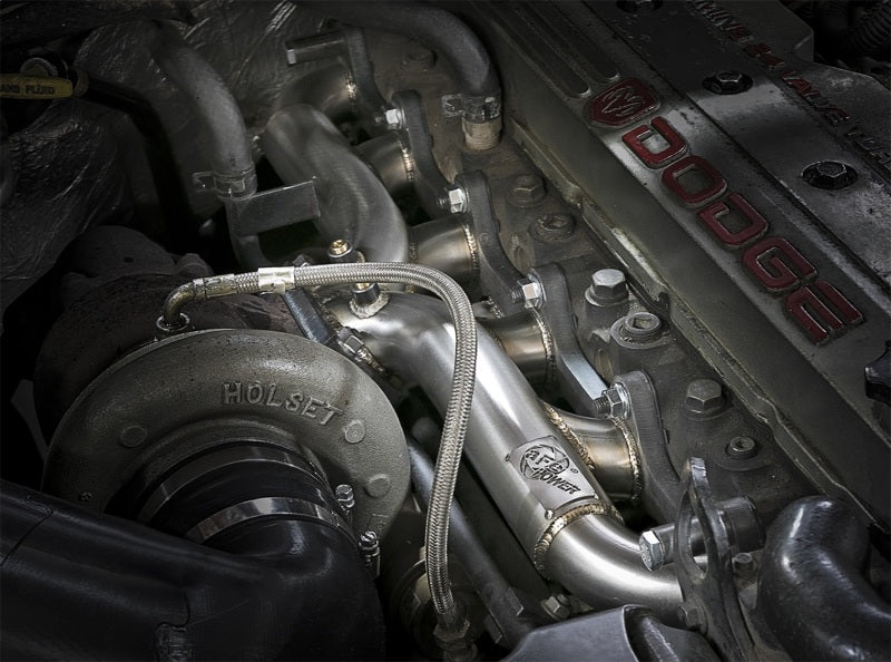 Colector turbo con cabezal de acero trenzado aFe (T3) 98.5-02 Dodge Diesel Trucks L6 5.9L (td)