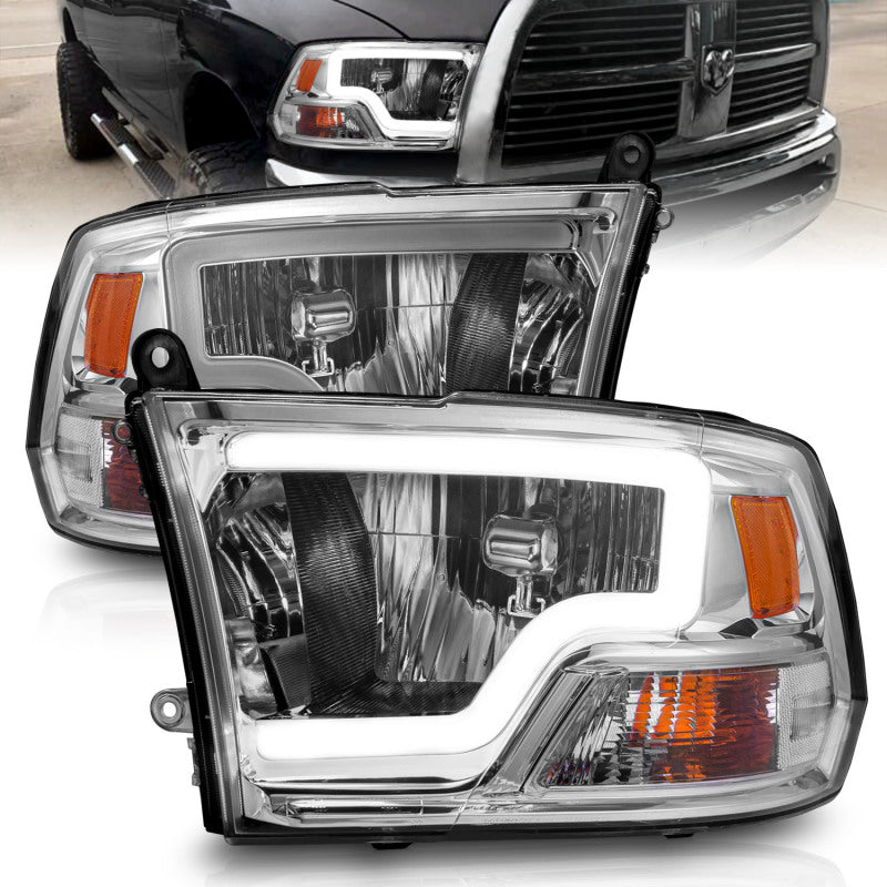ANZO 2009-2018 Dodge Ram 1500/2500/3500 Faros delanteros de cristal con barra de luz cromada