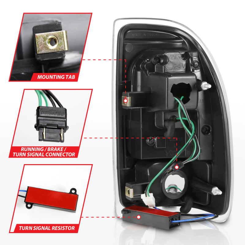 ANZO 1997-2004 Dodge Dakota luces traseras LED, carcasa negra, par de lentes ahumados