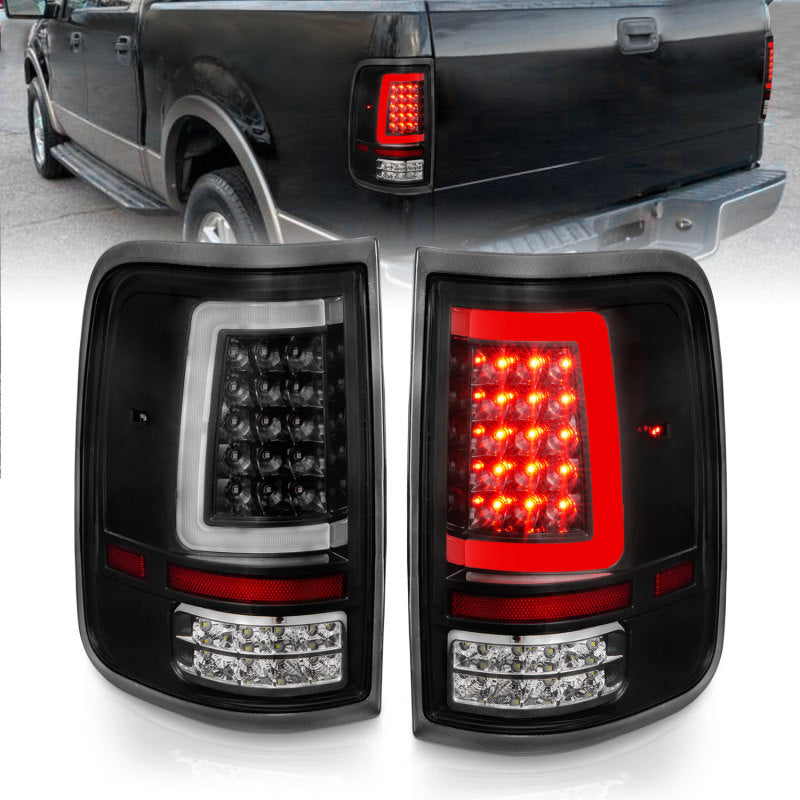 ANZO 2004-2006 Ford F-150 luces traseras LED con barra de luz, carcasa negra, lente transparente