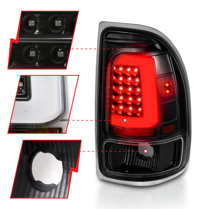 ANZO 1997-2004 Dodge Dakota luces traseras LED, carcasa negra, par de lentes transparentes