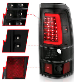 ANZO 2003-2006 Chevy Silverado 1500 luces traseras LED estilo tablón negro con lente transparente