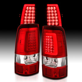 ANZO 2003-2006 Chevy Silverado 1500 luces traseras LED estilo tablón cromadas con lente roja/transparente