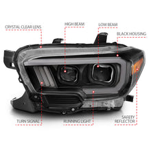 Cargar imagen en el visor de la galería, ANZO 2016-2017 Toyota Tacoma Proyector Faros delanteros con estilo de tablón Switchback negro con ámbar