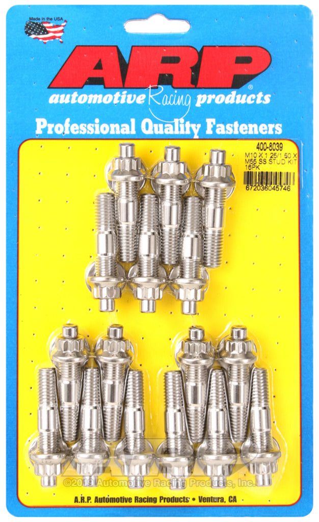 Kit de pernos brochados de acero inoxidable ARP M10 x 1,25/1,50 x 55 mm - 16 piezas