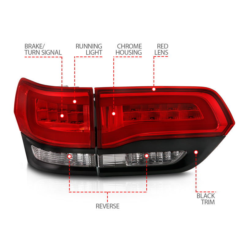 ANZO 2014-2016 Jeep Grand Cherokee luces traseras LED rojo/transparente