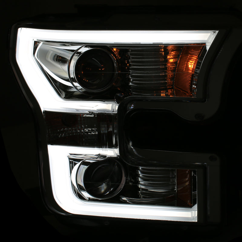 ANZO 2015-2016 Ford F-150 Faros delanteros proyectores con diseño estilo tablón cromados con ámbar