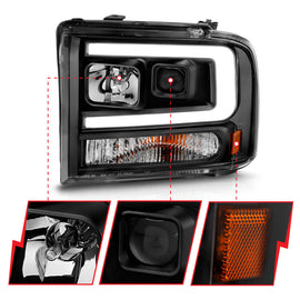 ANZO 99-04 Ford F250/F350/F450/Excursion (excl 99) Faros delanteros proyectores - con barra de luz y carcasa negra
