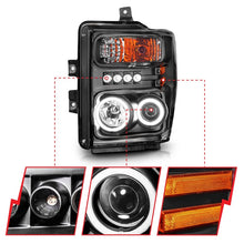 Cargar imagen en el visor de la galería, ANZO 2008-2010 Ford F-250 Faros delanteros con proyector con halo negro (CCFL)