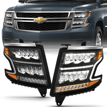 Cargar imagen en el visor de la galería, ANZO 15-20 Chevy Tahoe/Suburban Faros delanteros estilo barra de luz LED, color negro con secuencial con DRL y ámbar