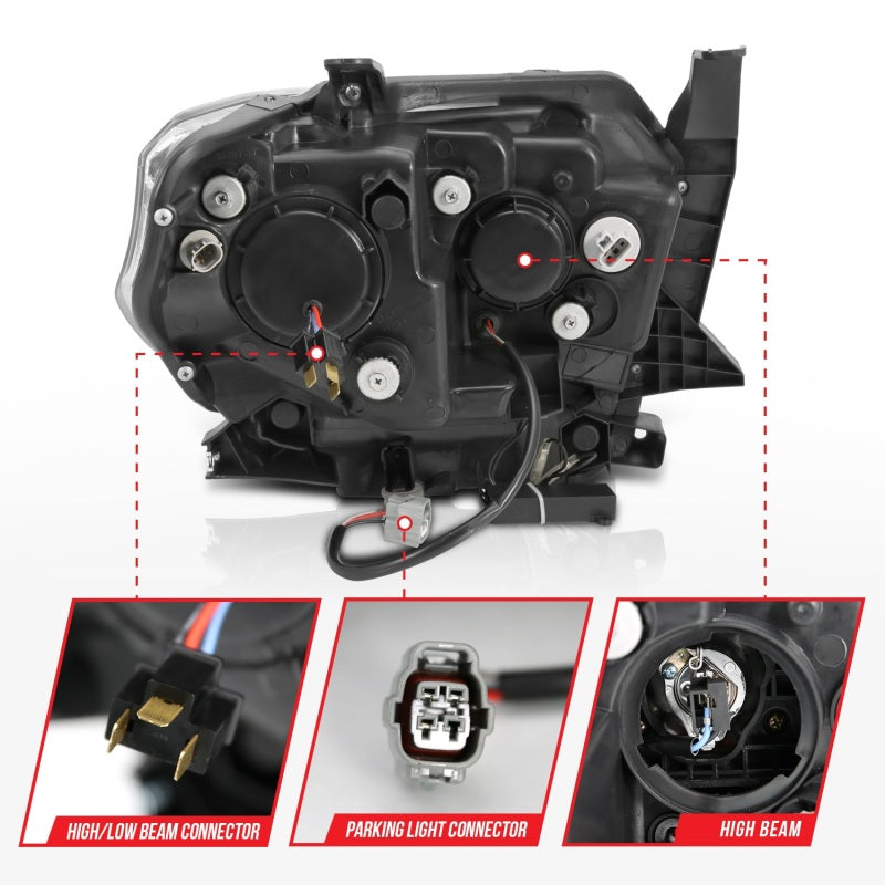 ANZO 2014-2015 Toyota Tundra Proyector Faros delanteros con barra en U cromada con DRL