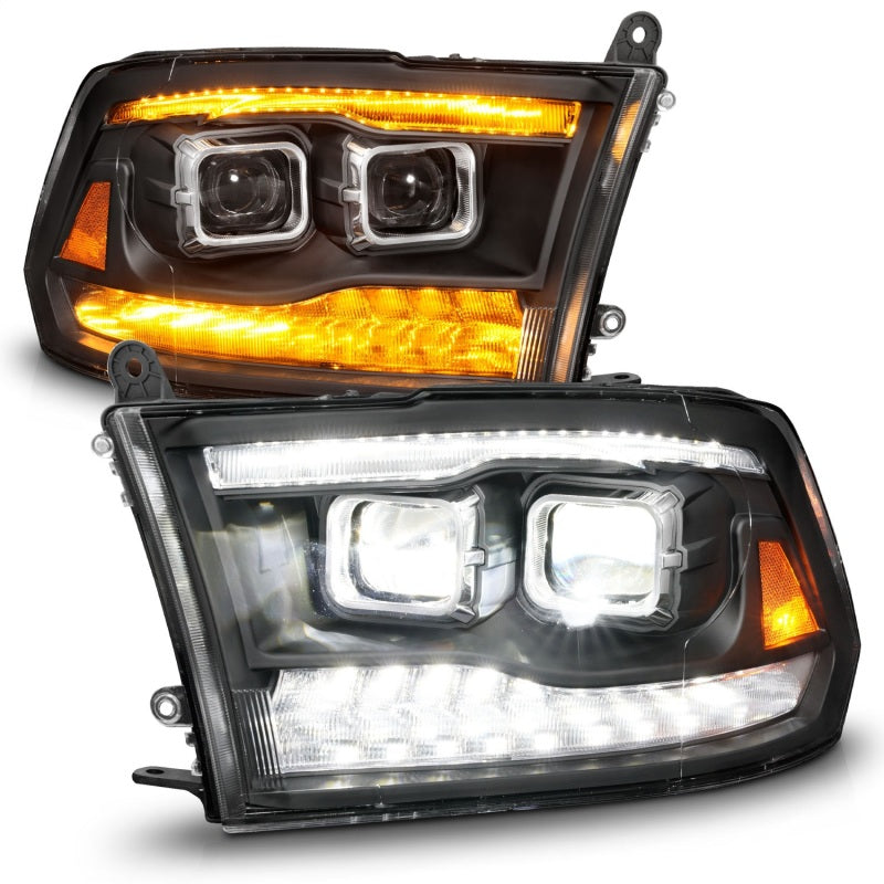 ANZO 09-18 Dodge Ram 1500/2500/3500 Faros delanteros LED completos con barra de luz de retroceso - Negro