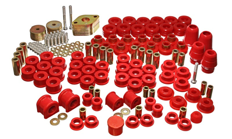 Suspensión energética 07-11 Jeep JK 4dr Juego de bujes maestros Hyper-Flex rojos