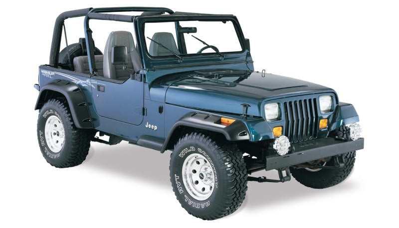 Bushwacker 87-95 Jeep Wrangler Cutout Style Flares 4 piezas de corte opcional no renegado - Negro