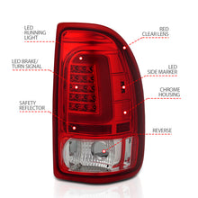 Cargar imagen en el visor de la galería, ANZO 1997-2004 Dodge Dakota luces traseras LED con carcasa cromada, par de lentes rojas