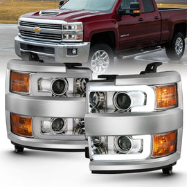 ANZO 2015-2016 Chevrolet Silverado Proyector Faros delanteros con diseño estilo tablón cromado con ámbar