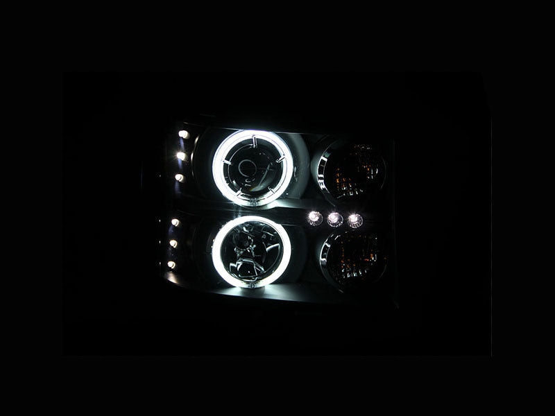 ANZO 2007-2013 Gmc Sierra 1500 Faros delanteros con proyector con halo negro