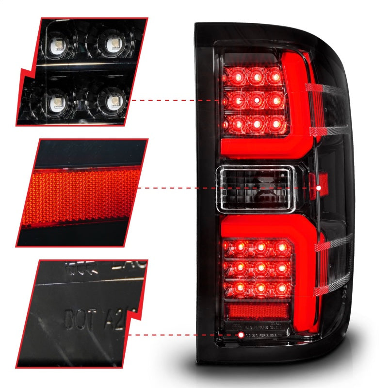 ANZO 15-19 Chevrolet Silverado 2500 HD/3500 HD Luz trasera LED con carcasa negra secuencial/lente transparente