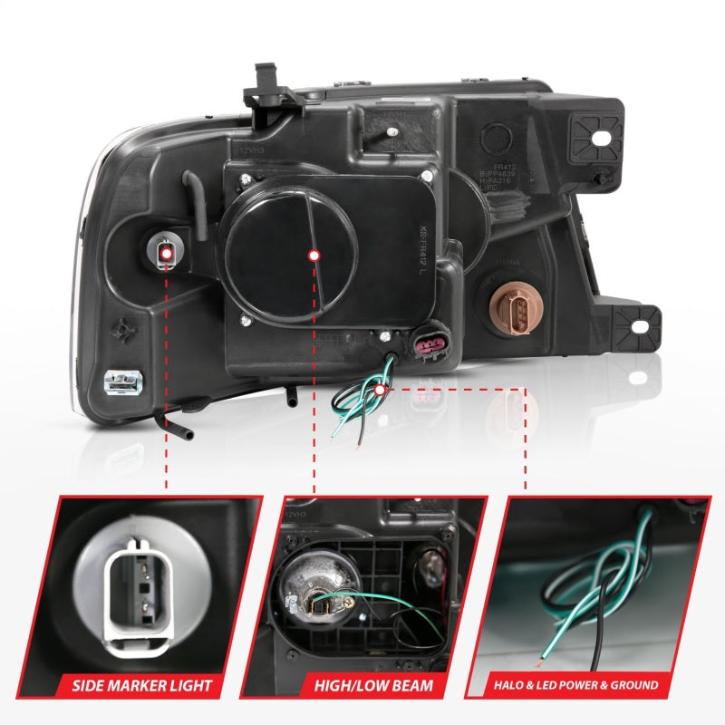 ANZO 2004-2008 Ford F-150 Faros delanteros proyectores con barra en U, color negro