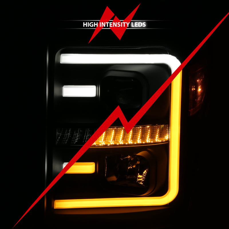 ANZO 2011-2016 Ford F250 Faros delanteros proyectores con estilo de tablón Switchback negro con ámbar