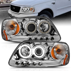 ANZO 1997.5-2003 Ford F-150 Faros delanteros con proyector con halo cromado 1 pieza