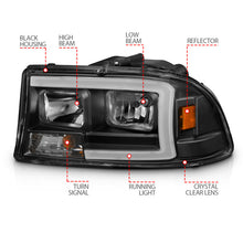 Cargar imagen en el visor de la galería, ANZO 97-04 Dodge Dakota/Durango Juego de faros delanteros de cristal con barra de luz y carcasa negra