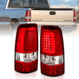 ANZO 2003-2006 Chevy Silverado 1500 luces traseras LED estilo tablón cromadas con lente roja/transparente