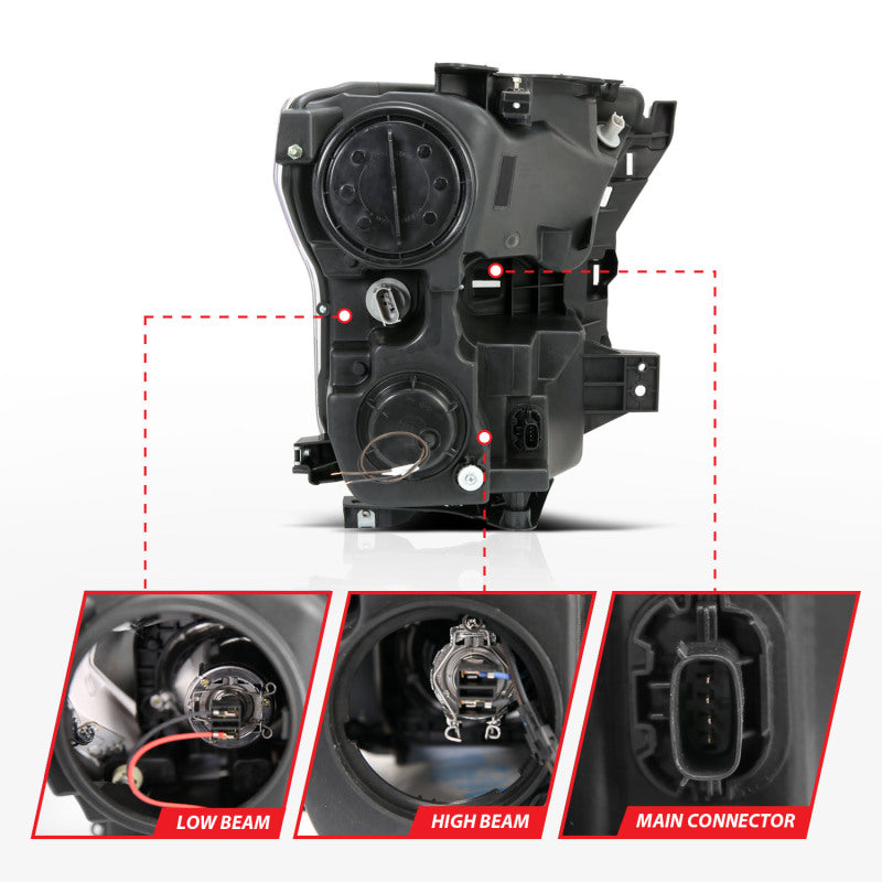 ANZO 2015-2017 Ford F-150 Faros delanteros proyectores con estilo de tablón cromados con ámbar