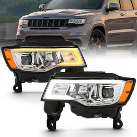 ANZO Faros delanteros tipo proyector para Jeep Grand Cherokee 2017-2018 con interruptor estilo tablón - Cromado con ámbar