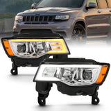 ANZO Faros delanteros tipo proyector para Jeep Grand Cherokee 2017-2018 con interruptor estilo tablón - Cromado con ámbar